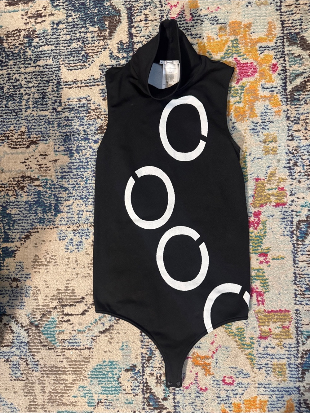Wolford Hiroko Black sleeveless Bodysuit with White Circle Graphic